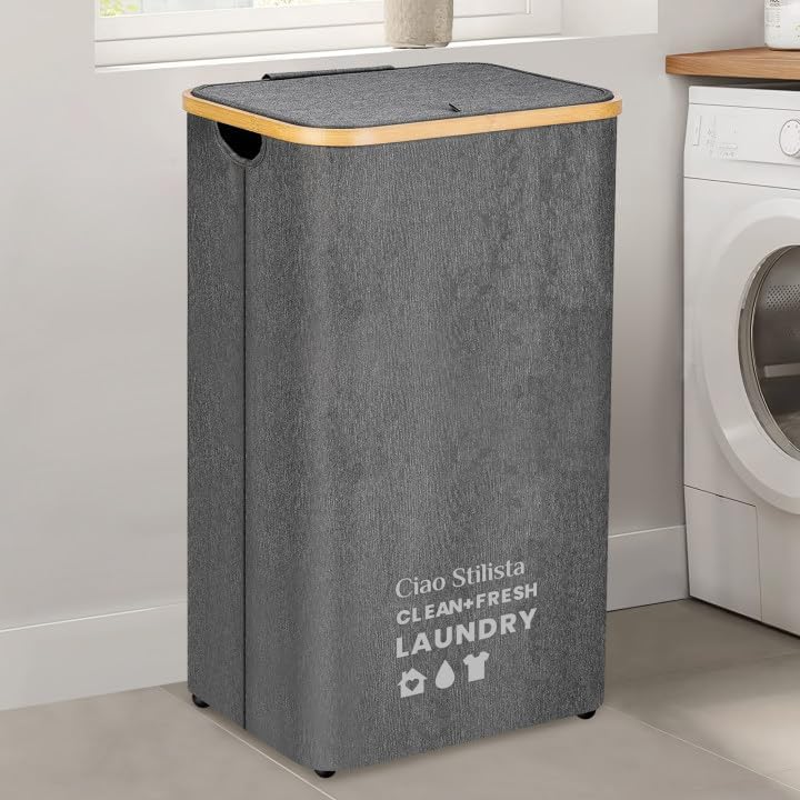Miniatura 1 de Cesta de lavandería con tapa, cesta grande de lavandería de 108 L con asa y tapa, organizador plegable para ropa sucia con bolsa interior extraíble