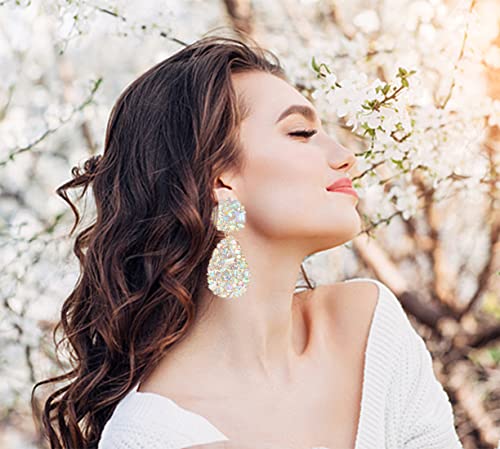 Rhinestone Statement Earrings Teardrop Costume Earrings Cluster Crystal Chandelier Drop Dangle Earrings for Women2