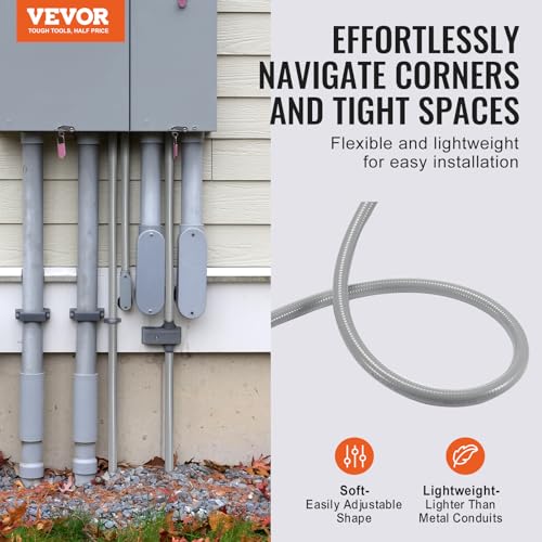 VEVOR 1-Inch (100FT) Flexible Electrical Conduit, PVC Liquid-Tight Conduit Non-Metallic with 5 Straight and 5 90-Degree Fittings, for Air Conditioning Motor Controller Pump, IP65