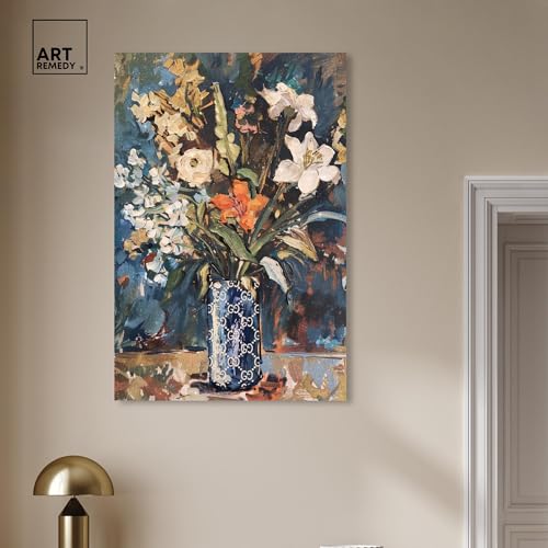 Image of Art Remedy Blue Floral Vase Canvas Floral Vase Wall Art, Gallery Wrapped, 30 inch x 45 inch