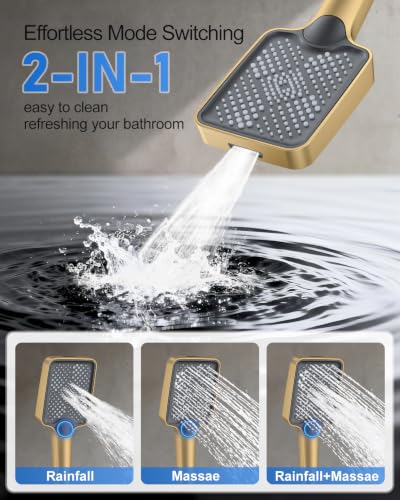 Image of Woindo 4 Function Shower Faucet Set 12 inch Rain Shower Head /6'' Side Shower Head and 3 Setting Handheld Ceiling Mount Push Button Diverter Complete Rainfall Round Shower System Included Valve Trim Kit