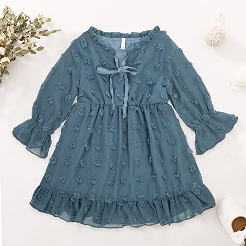 Maacie Baby Girl Fall Casual Dress Holiday Dress Long Sleeve V Neck Blue Green 4Y #TOP1