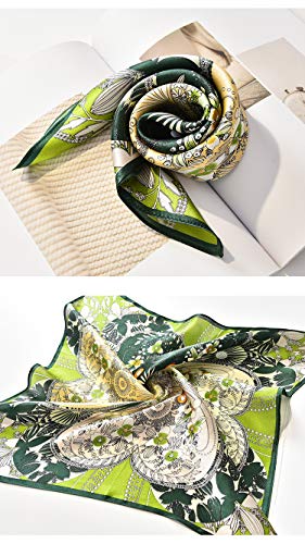 Meisee Pure Natural Mulberry Silk Scarfs Women Small Square Scarf 21" X 21" Breathable Lightweight Neckerchief Printed Headscarf (Green Flower) #TOP5