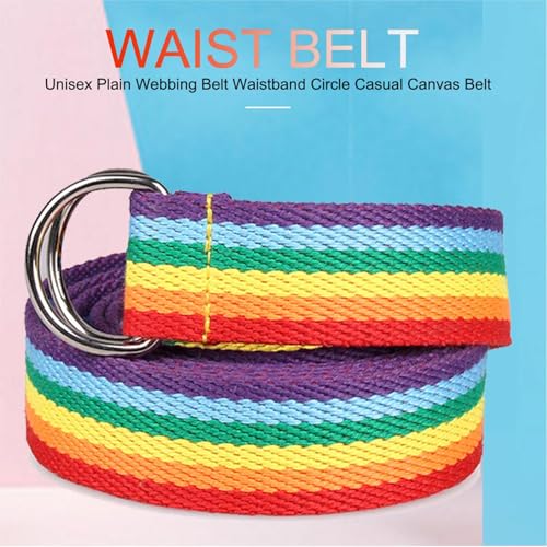 Waist Belt With D Ring - Adjustable Rainbow Rope Belt For Men Women| Long Wide Waistband For Jeans, Shorts, Stylish Colorful Belt With Metal Buckle For Casual Outfits3