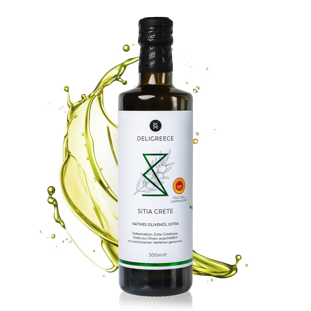 DELIGREECE - Sitia Crete - Extra natives Olivenöl | Kaltgepresstes Olivenöl von Kreta mit geschützter Herkunft. Fruchtiges Oliven Öl aus Sitia, perfekt zum Braten, Kochen und Backen | 500ml