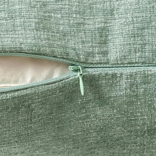 Image of MIULEE Pack of 2 Couch Throw Pillow Covers 16x16 Inch Soft Greyish Green Chenille Pillow Covers for Sofa Living Room Solid Dyed Pillow Cases