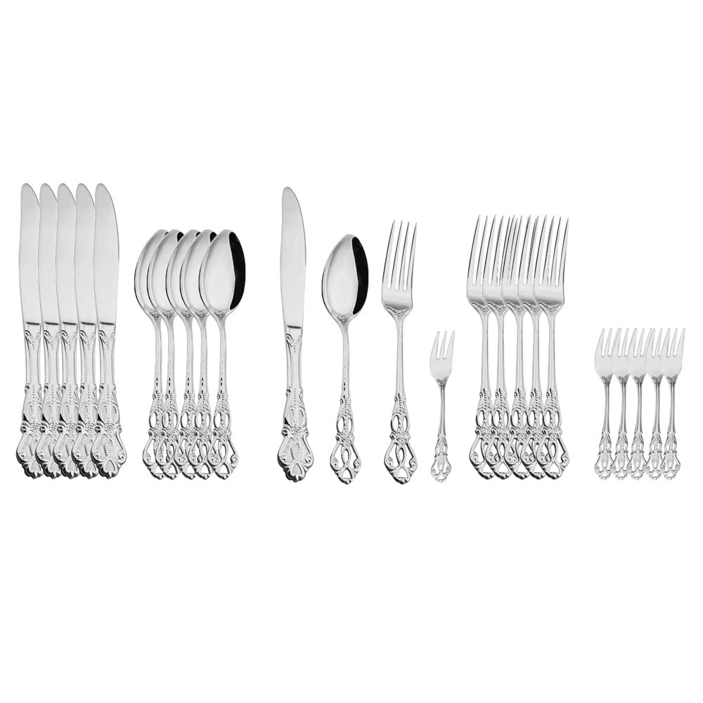zestaw sztućców, Zestaw sztućców ze srebra, 24 szt. stali nierdzewnej Naczynia obiadowe Western Food Royal Tableware Christmas Fruit Widelce Noże Łyżeczki do kawy