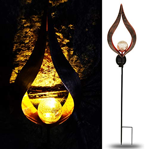 Solar Garden Decorative Path Light,Outdoor Moon Crackle Glass Globe Metal Lamp Waterproof LED