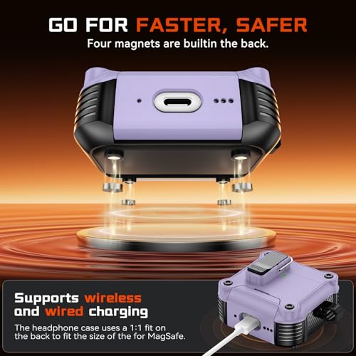 Image of Inesore for AirPods 4 Case with Secure Lock (Purple) | Phone Stand Design,Compatible with MagSafe,Automatic Snap Switch Secure Cover with Cleaner Kit & Keychain