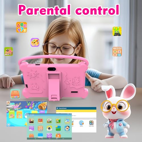 ICONLINK Kids Tablet 7 inch 3-9 for Kids,32GB ROM Toddler with Shockproof Case,Kids Android Software Installed Netflix,YoutTube, aiwawa Apps Parent Controls,Dual Camra, WiFi,FM, GPS (Pink)