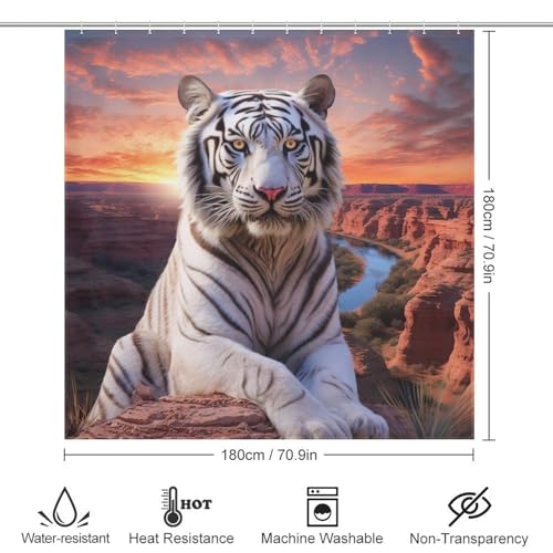 Rideaux de douche imperméables tigre en polyester lavable 183x183cm avec 12 crochets - 4