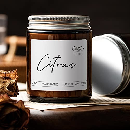Citrus Strong Scented Candles, Organic Soy Candle For Home Scented, Hand-Poured Jar Candle, Gifts For Women|Men|Families|Friend|Colleague, As Birthday|Holiday|Relaxation Gifts (7Oz) #TOP1