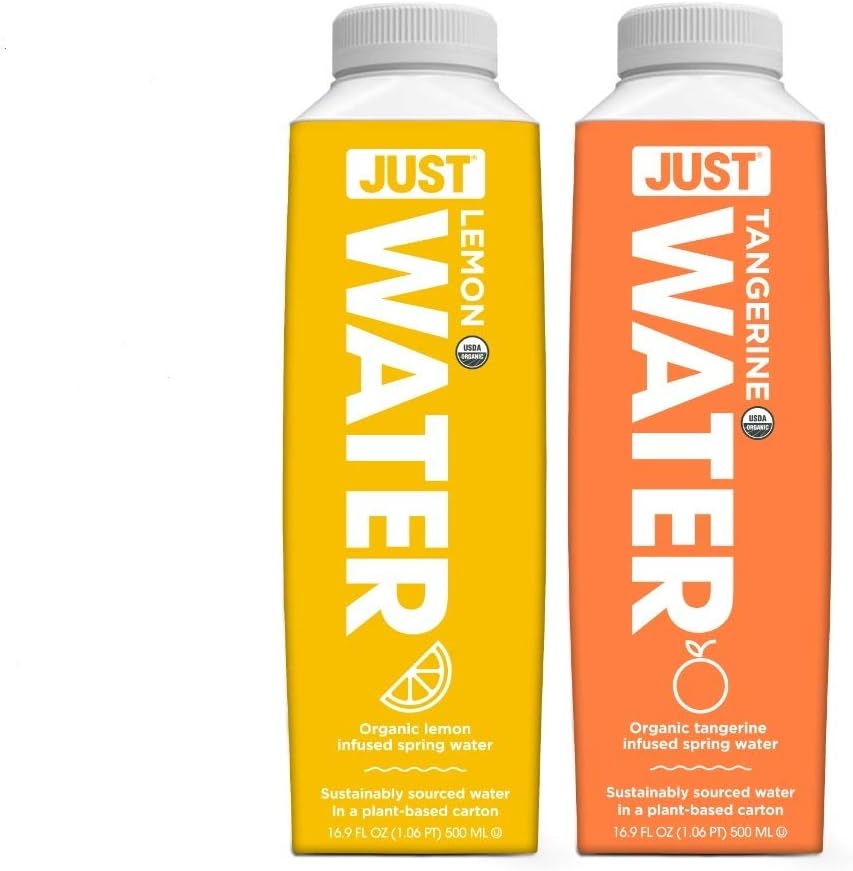 JUST Water Citrus Variety Pack (Lemon and Tangerine), Infused Spring Water - Sustainable Boxed Bottled Water - Low Calorie Beverage with No Artificial Flavors, 8.0 Alkaline pH - 16.9 oz (Pack of 12)