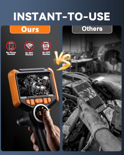 TORQBEAST Cámara Endoscópica de 4 vías con Luz - Cámara de Inspección con Lentes Dobles - Boroscopio Articulado 720° - Batería 2000mAh Incluida - Naranja miniatura 2