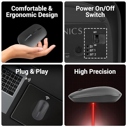 ZEBRONICS Pulse Wireless Mouse, Multi Connectivity, Dual Bluetooth, for Mac, Laptop, Computer, Tablet, 2.4GHz, 1200 DPI, Comfortable & Lightweight (Black) ZEBRONICS Pulse Wireless Mouse, Multi Connectivity, Dual Bluetooth, for Mac, Laptop, Computer, Tablet, 2.4GHz, 1200 DPI, Comfortable & Lightweight (Black)