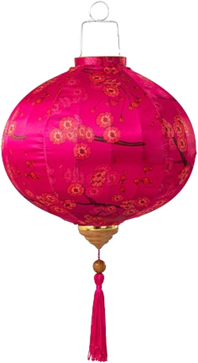 Linterna Round Silk Lantern Retro Floral Pattern Hanging Lantern Chinese Plum Blossom Decorative Lantern for Festival Restaurant Corridor Garden Yard Farol