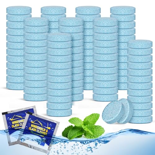100 Pcs Windscreen Washer Tablets Car Screenwash Tablets | Concentrated Grease-Removing Replaces Windscreen Washer Fluid & Screen Wash for Cars | for Car Windscreens Kitchen Windows & Mirrors