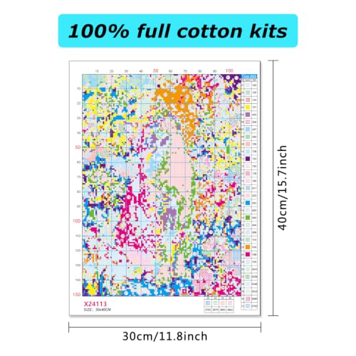 Image of Cat Stamped Cross Stitch Kits for Adult Beginners,DIY Cat and Flower Needlepoint Counted Cross Stitch Kits for Adults,11 CT Patterns Dimensions Counted Cross Stitch Kits for Home Decor 12x16 Inch.