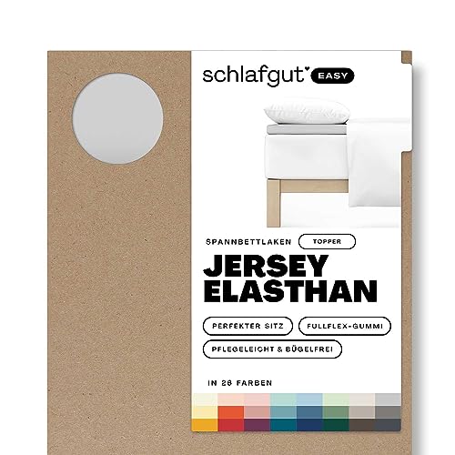 Schlafgut Easy Jersey Elasthan Topper Spannbettlaken 180x200 bis 200x220 Grey Light, Spannbetttuch aus superweicher Baumwolle mit Elasthan