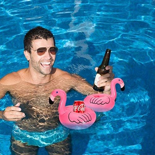 16 PCS Inflatable Flamingo Coasters Cup Drink Holders with 20 Pcs Flamingo Drinking Straws for Lula Party Supplies/Hawaiian/Birthday/Pool Party Decorations