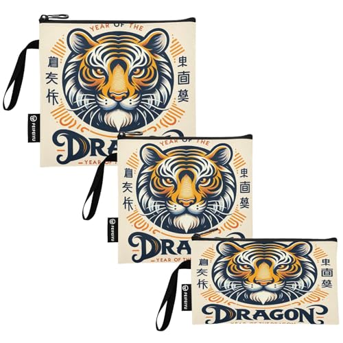 RPLIFE Chinese Cute Tiger Head - Bolsas reutilizables para bocadillos y sándwich, con cremallera, ecológica, lavable para niños y adultos (paquete de 3: S/M/L)