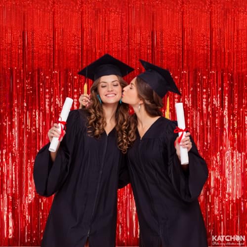 Image of KatchOn, XtraLarge Red Streamers Backdrop - 3.2x8 Feet, Pack of 2 | Red Fringe Backdrop for Hibachi Party Decorations, Cherry Party Decorations | Foil Fringe for Birthday, Carnival, Casino Theme Party