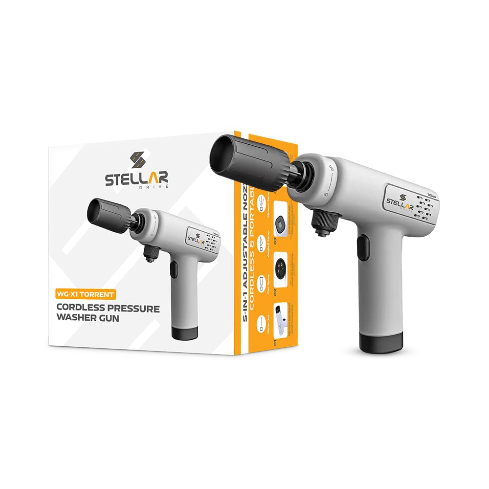 STELLAR DRIVE WG-X1 Torrent Cordless Pressure Water Gun Portable Car Washer | 5 in 1 Adjustable Nozzle, 6000mAh Lithium Battery, Durable ABS Body, 100W Motor, Self Water Suction Gun for Vehicle Cleaning-image-16