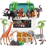 TOEY PLAY 52PCS Animal Figures Toys for Kids, Large and Small Wild Jungle Safari Animals Zoo Toy, Animal Mother and Child Set, Soil Blocks, Carry Case, Gifts for Kids Toddlers 3+ Years Old