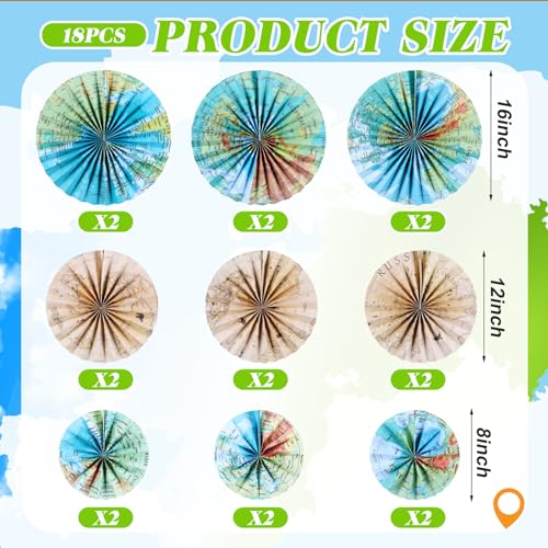 Image of 18 Pcs Travel The Map Classroom Decorations Travel Themed Party Decorations Globes Hanging Paper Lantern Fans for Back to School Around The World Travels Adventure Themed Party