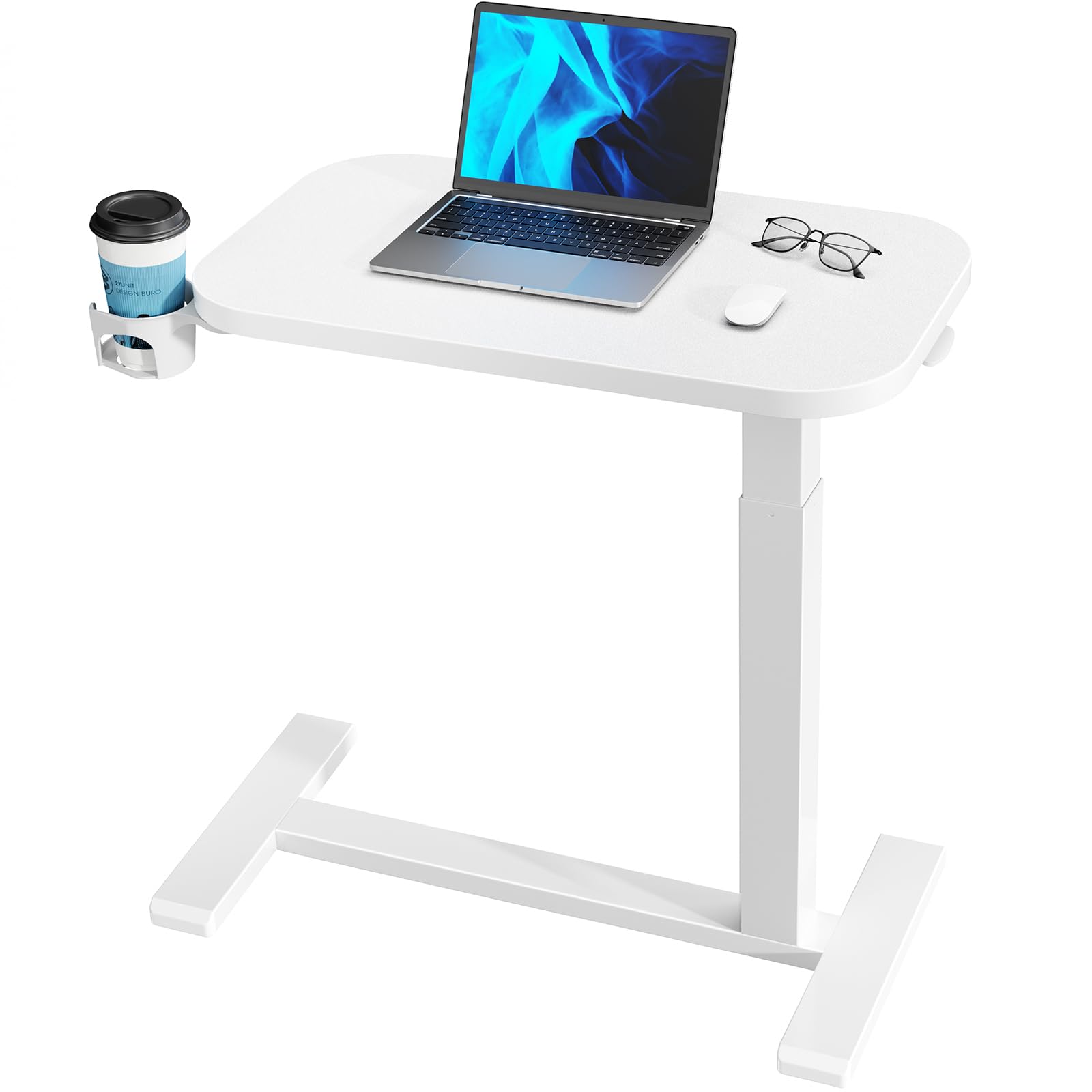 HUANUO Stolik pomocniczy na kółkach 70 x 40 cm, mobilny mały pneumatyczny stolik pomocniczy do laptopa z uchwytem na kubek, idealny do pracy zdalnej