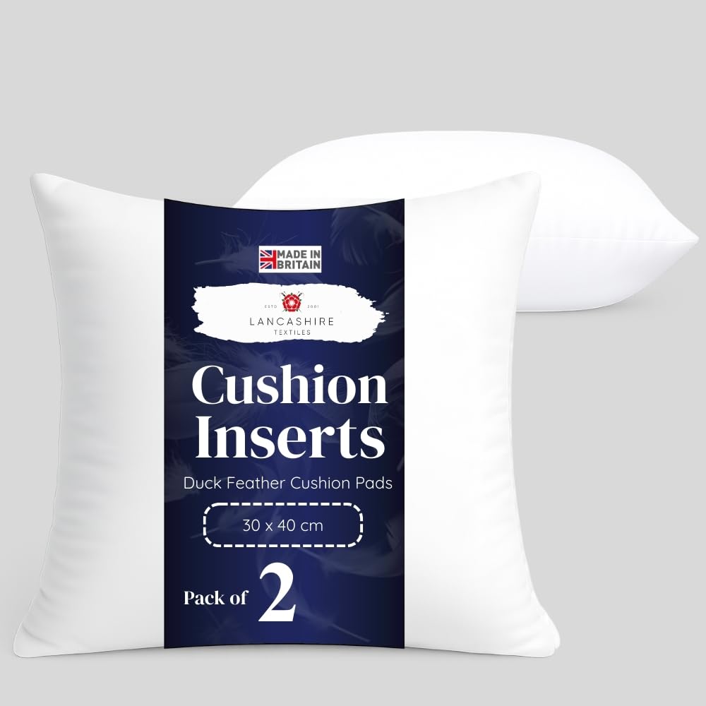 Pack Of 2 Duck Feather Cushion Pads 18" X 18" (40 Cm) Ethically Sourced 100% Cotton Downproof Cover from B&Q