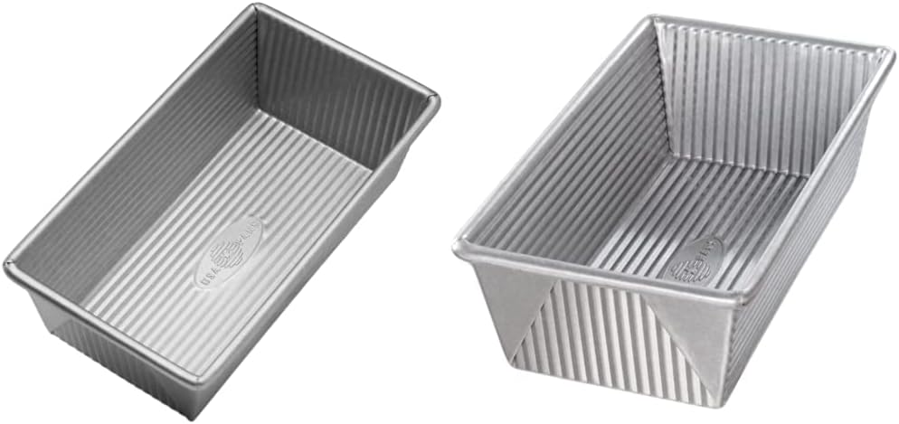 USA Pan Bakeware Aluminized Steel Loaf Pan, 1 Pound, Silver & 1145LF 1.25 Lb Loaf Pan, Medium, Silver