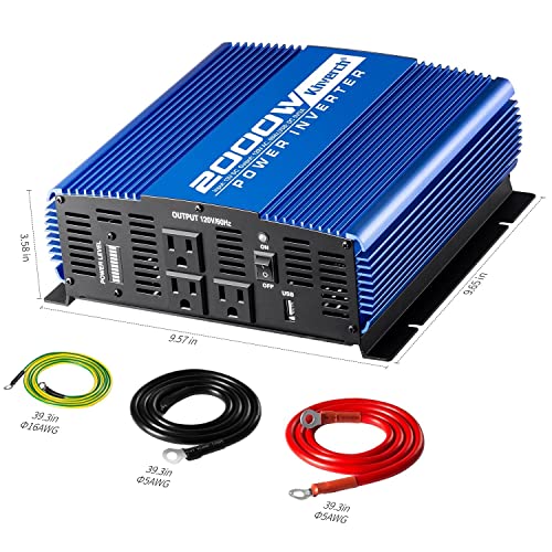 Kinverch 2000W Continuous/ 4000W Peak Power Inverter 3 Ac Outlets 12V To 110V Car Converter With Usb Port #TOP1