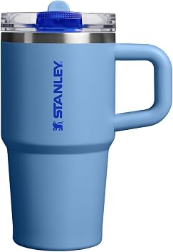 STANLEY Quencher ProTour Straw Cup with Leakproof Lid 20 Ounce Built-in Straw and Handle Cup Holder Compatible for Travel Insulated Stainless Steel Cup BPA Free Blue Sky