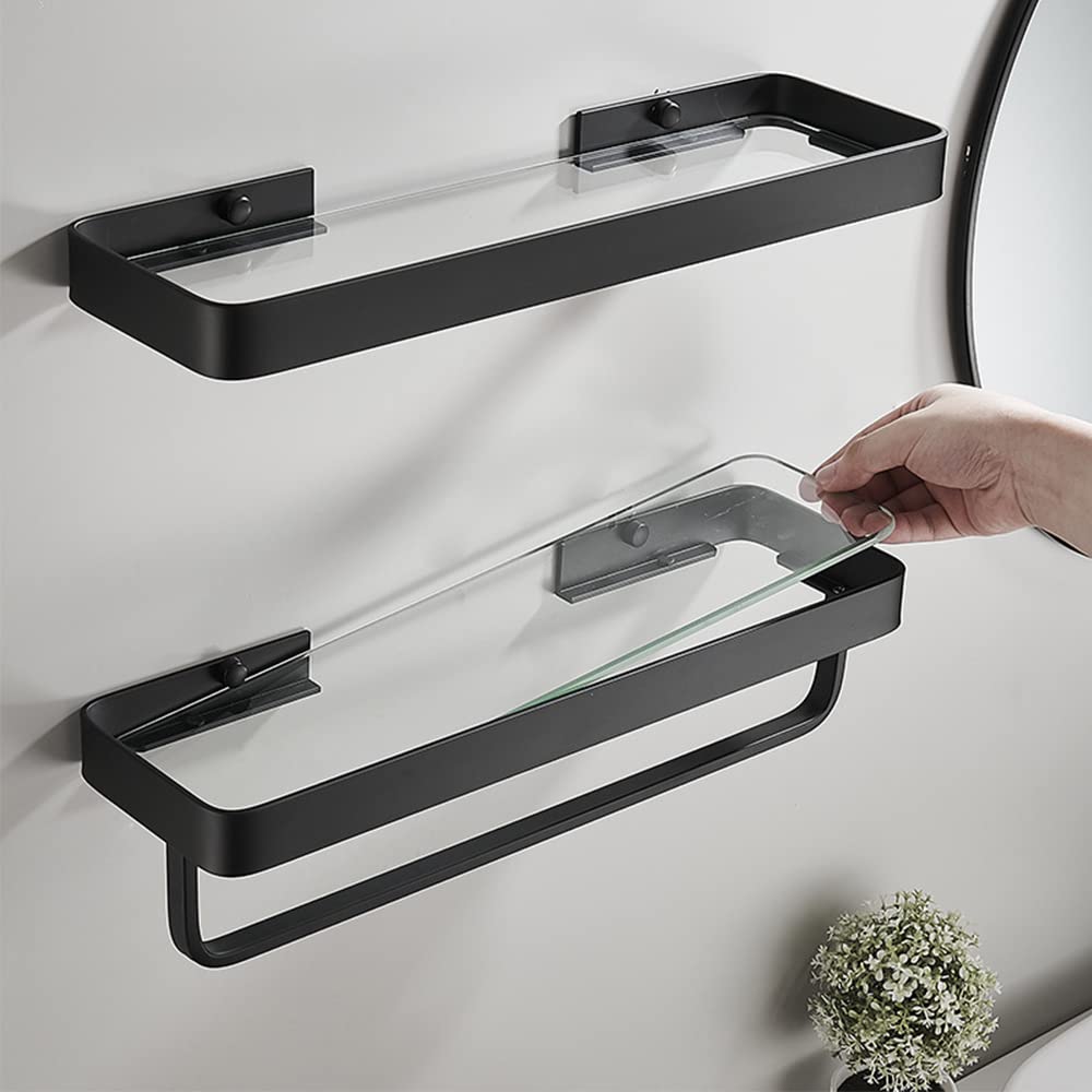 Mensola da doccia a parete da 30 cm, mensole da bagno in vetro temperato con portasciugamani – in alluminio h ideale per risparmiare spazio e nizing tials