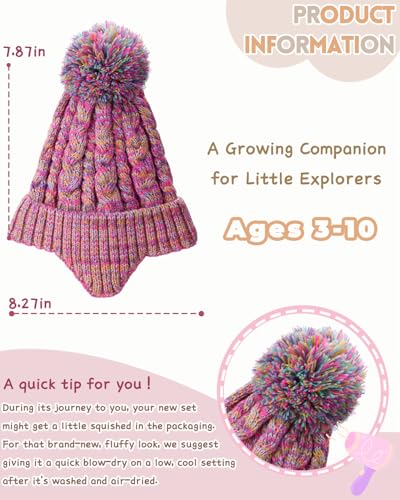 Image of KMOLY Kids Toddler Winter Hat 2PCS,Thick Warm Beanies with Pom Pom Fleece Lined Earflap Knit Hat for Boys Girls Children