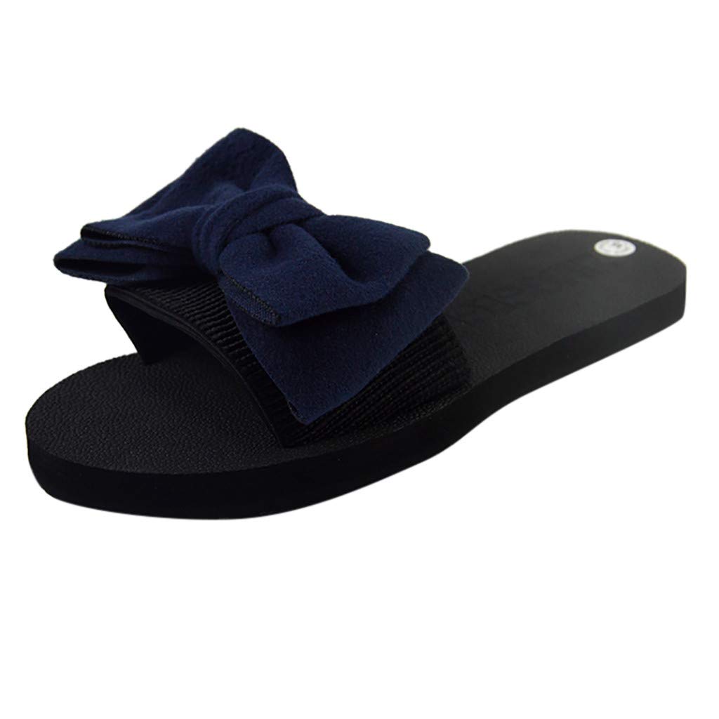 ADMAY Sandalias de verano para mujer, elegantes chanclas con lazo para mujer, sandalias de verano, playa, antideslizantes, planas, bohemias, zapatillas blancas, con perlas