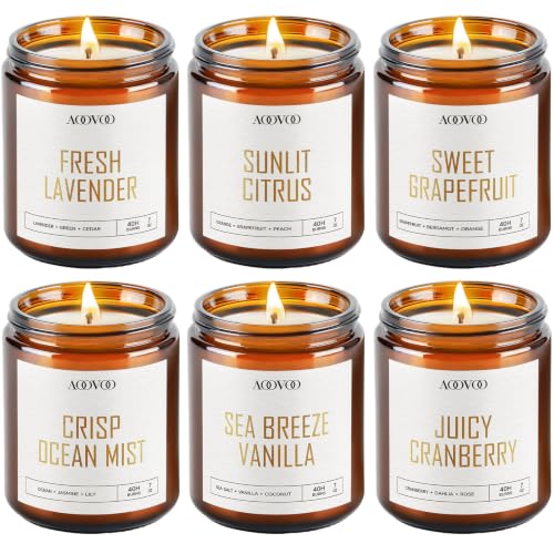 Image of AOOVOO Candles Set - 6PC Scented Candles, Soy Candle, Aromatherapy Candle, Soy Wax Candle, Fresh Lavender /Sunlit Citrus /Sweet Grapefruit /Crisp Ocean Mist /Sea Breeze Vanill /Juicy Cranberry