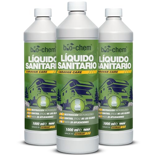bio-chem - Sanitary Liquid 3L New Formula with Microorganisms for Chemical Toilet Caravans - Concentrated Sanitary Additive for Camping Portable Toile...