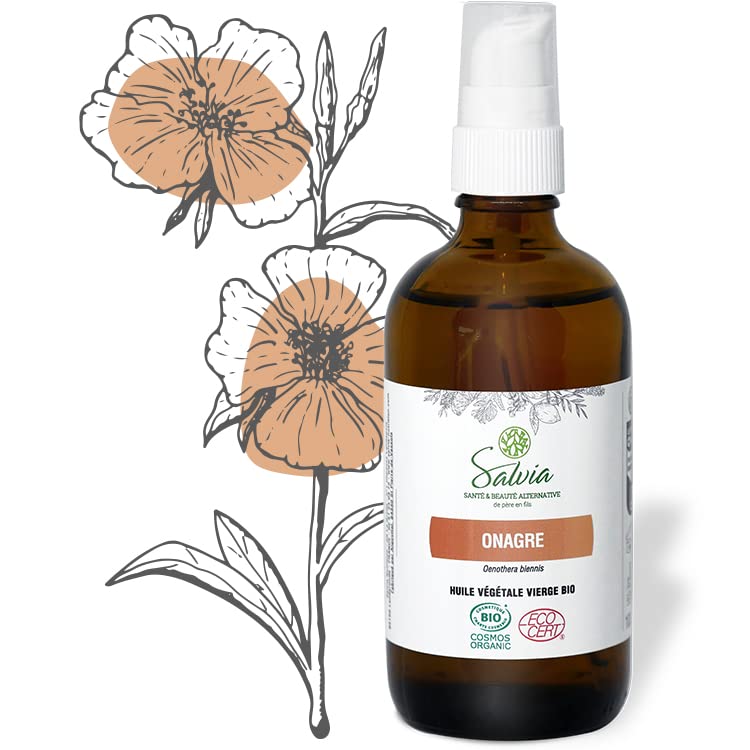 Salvia Organic Vegetable Evening Primrose Oil - Cold Pressed - 100% Pure and Natural - 100ml