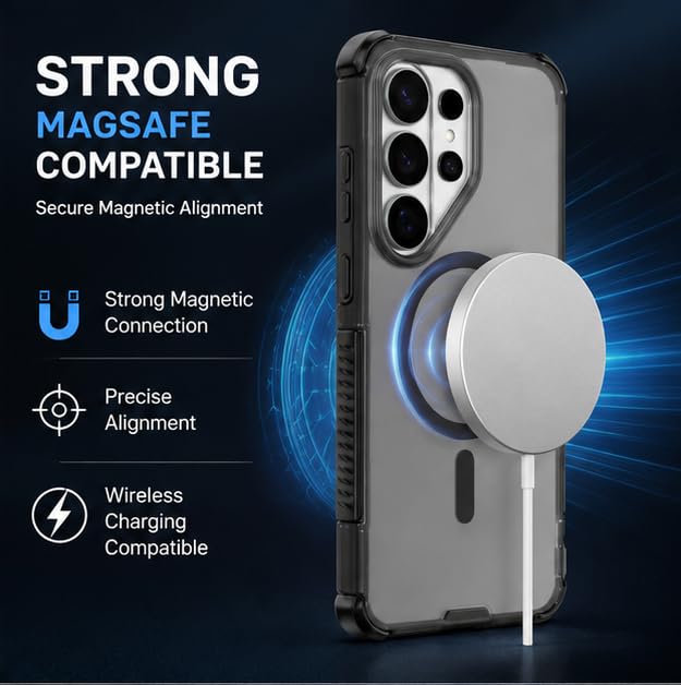 Image of MagPro Armor Case for Samsung Galaxy S26 Ultra | Strong MagSafe Compatible Cover, Rugged Hybrid Protection, Hard PC Back, Soft TPU Bumper, Shockproof, Scratch Resistant | Black