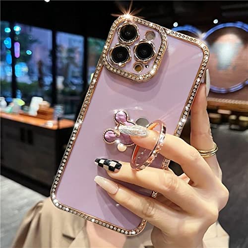 Support en cristal 3D pour iPhone 13 Pro Max coque violet cerise avec béquille