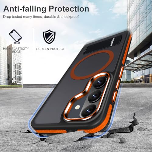 Image of MALEWOLF Stand Case for Samsung Galaxy S26 Compatible with Magsafe, Translucent Magnetic Cover [Military Grade Protection] [Anti-Slip Technology], Color Hybrid Galaxy S26 Phone Case (Black /Orange)