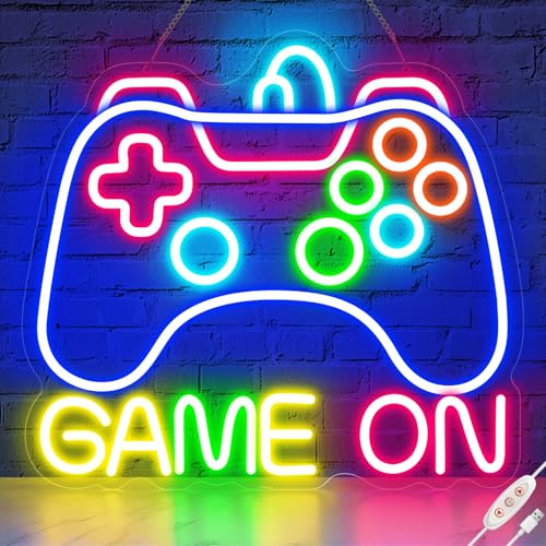 Image of Neon Sign for Game Room Decor, Game On Neon LED Sign for Gamer Wall Decor, Gaming Neon Light Sign for Teen Bedroom Decor, Gamer Gifts for Boys, Teen, Men, Kids (GAME ON-01)