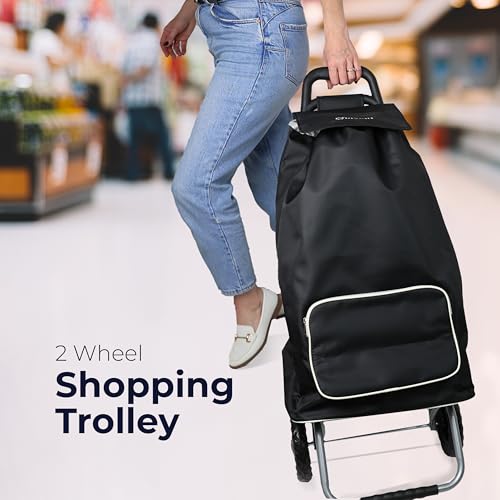 DIVCHI Einkaufstrolley mit 2 Rädern, faltbar, robust, zusammenklappbar, Einkaufswagen, Allzweckwagen, Rollwagen, Aufbewahrungswagen, Schwarz – Bild 3
