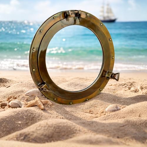 Oil Rubbed Antique Bronze Finish Vintage Style Functional Porthole Window | Stylish Home & Wall Mounting Decor | Wall & Door Fixture (Transparent Window Glass) (12 Inches)