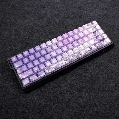 JSJTKeys Purple Roses Themed Keycaps-Side Printed Translucent Keycap Set,74 Keys PBT Shine Through Keycap Suitable for Cherry MX Switches 60/61/65/67/68 Layout Mechanical Keyboards (Key Caps Only) - Image 3