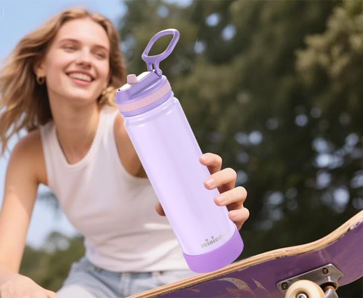Insulated Stainless Steel Water Bottle with Straw, Ceramic-Lined, BPA-Free & Leak-Proof, 24 oz, Sparkling Lavender - Image 8