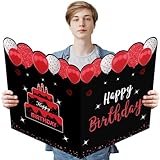 Zirtorei Jumbo Birthday Card with Envelope, Giant Guest Book Happy Birthday Greeting Cards, Large Birthday Card Gifts Party Supplies, Red Black Extra Big Bday Card Decor