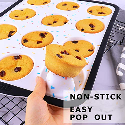 Non-Stick Silicone Muffin Pan With Reinforced Stainless Steel Frame Inside,12 Cup Regular Muffin Baking Mold, 12 Cup Muffin Tin, BPA Free,Dishwasher Safe,Aichoof(1-PCS)